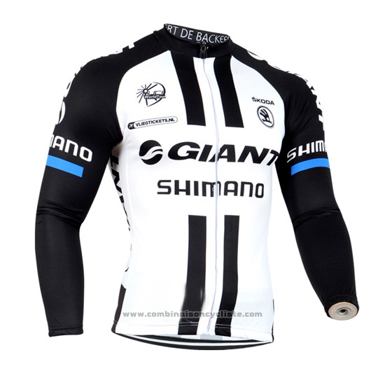 2014 Maillot Cyclisme Giant Shimano Noir et Blanc Manches Longues et Cuissard